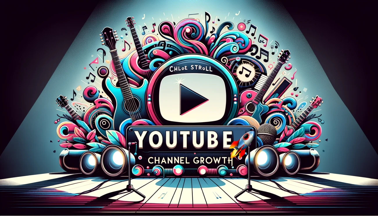 A colorful bouquet of guitars with a YouTube play logo in the middle.